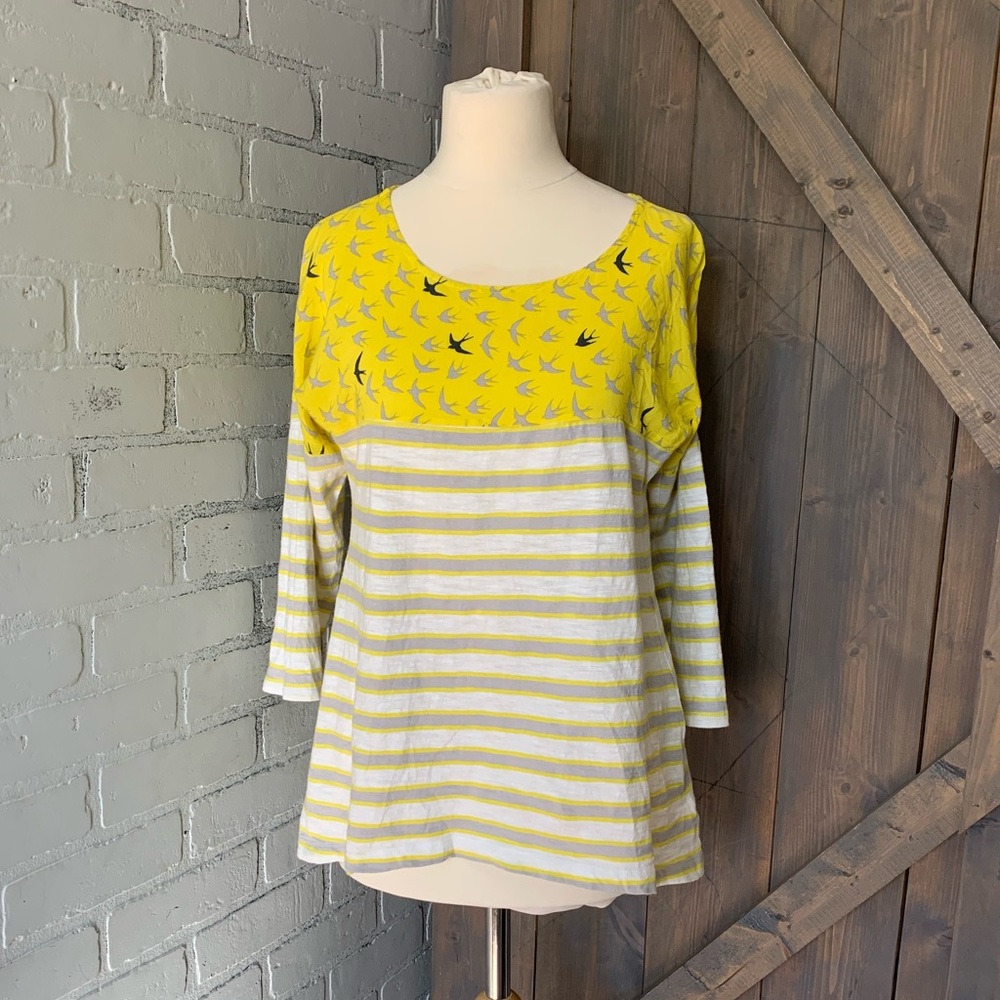 Anthro | Postmark bird and stripe pattern top